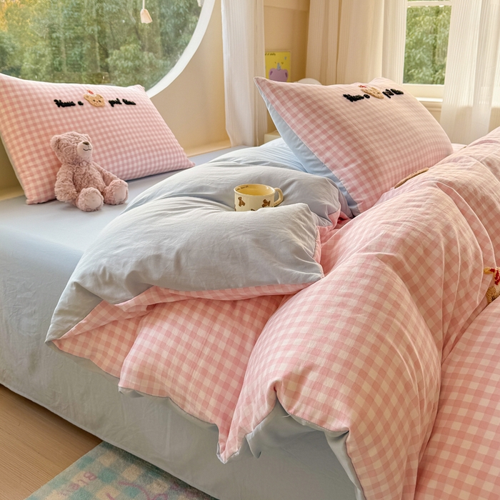 91家纺网 家纺一手货源 找家纺 优佳优品 2024新款水洗棉毛巾绣四件套（可提供买家秀） 幸运小熊