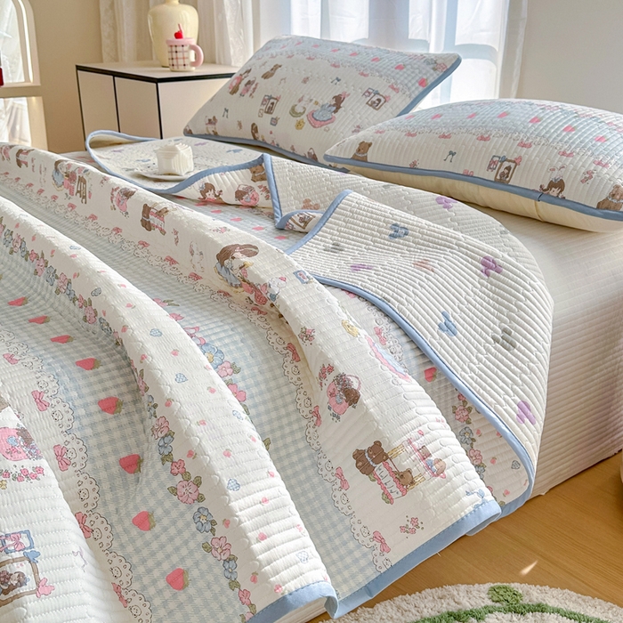 91家纺网 家纺一手货源 找家纺 2025新款13070单面全棉绗缝床盖三件套 出游伙伴