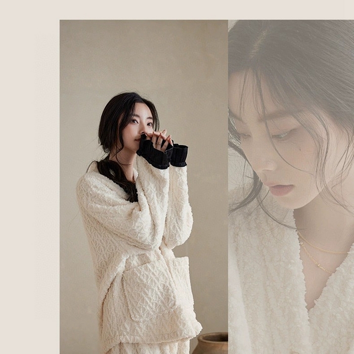 91家纺网 家纺一手货源 找家纺 （总）妍景家居生活馆 珊瑚绒V领套装白