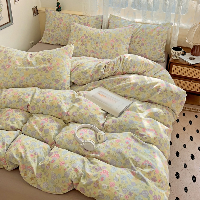 91家纺网 家纺一手货源 找家纺 夜笙2025新款A类水洗棉双层纱印花四件套 兔漫画报