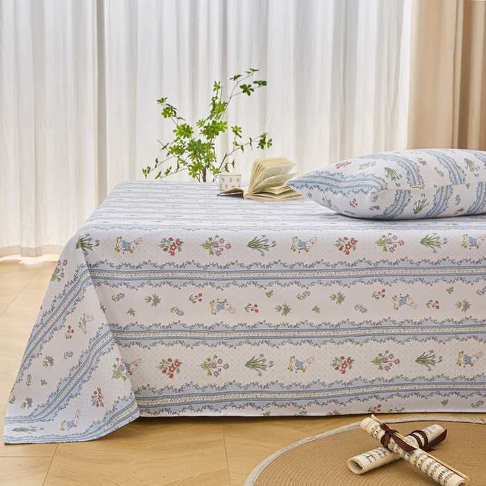 91家纺网 家纺一手货源 找家纺 首爱家纺 2025新款印花原棉标老粗布床单老粗布凉席软凉席 繁花