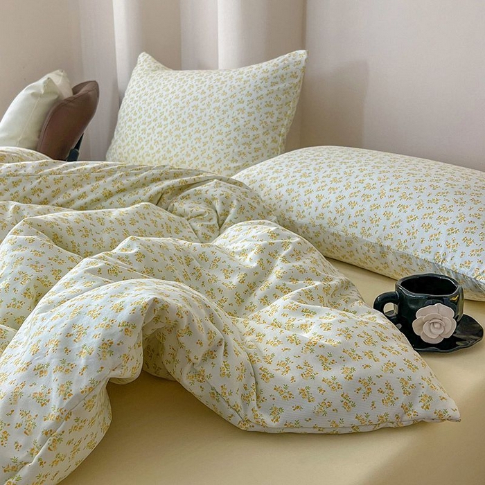 91家纺网 家纺一手货源 找家纺 2025新款针织棉双层纱四件套小碎花被套床单床笠款学生三件套新款直播热款-床图-系列一 知晓