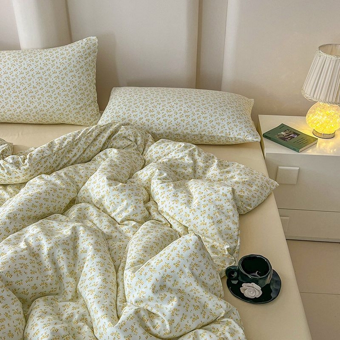 91家纺网 家纺一手货源 找家纺 2025新款针织棉双层纱四件套小碎花被套床单床笠款学生三件套新款直播热款-床图-系列一 知晓