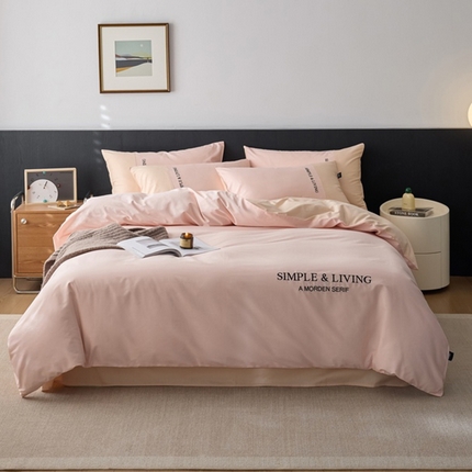 91家纺网 家纺一手货源 找家纺 佳汐蓝家纺 2025春夏新款无印水洗棉自由空间四件套 自由粉