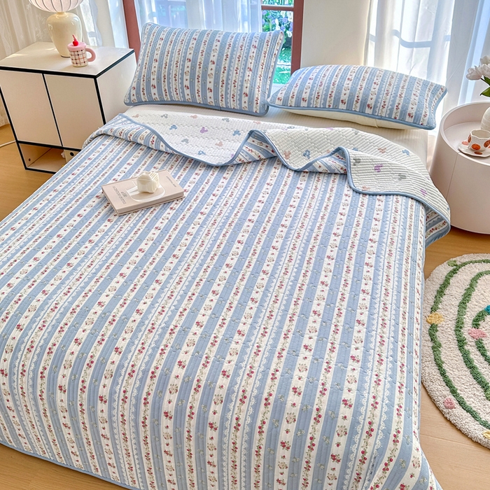 91家纺网 家纺一手货源 找家纺 2025新款13070单面全棉绗缝床盖三件套 春晴