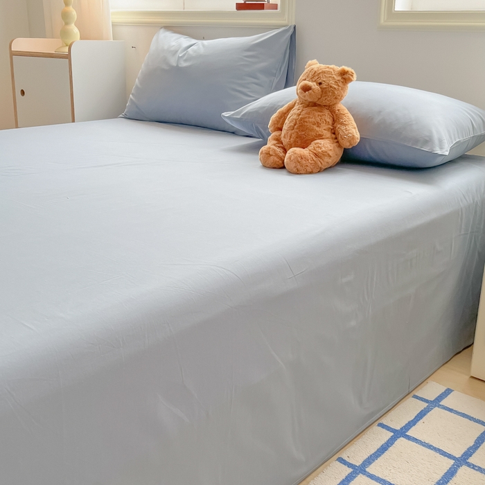 91家纺网 家纺一手货源 找家纺 韩巢家纺 2025新款格子纯色A类水洗棉床单单件 A类浅兰-床单