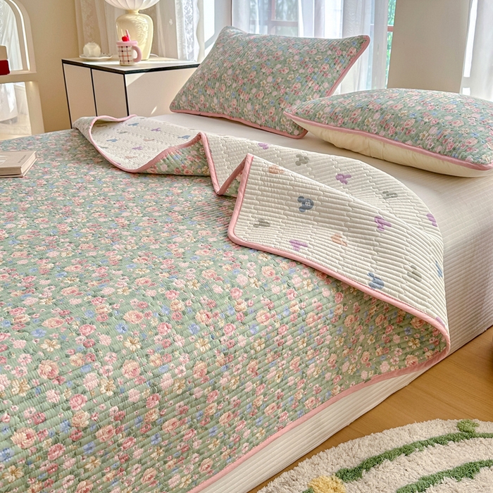 91家纺网 家纺一手货源 找家纺 2025新款13070单面全棉绗缝床盖三件套 柏林梦境-绿