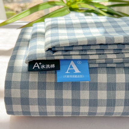 韩巢家纺 2025新款格子纯色A类水洗棉床单单件 A类兰色格-床单