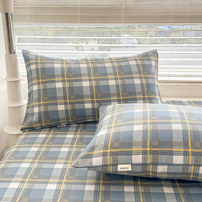 91家纺网 家纺一手货源 找家纺 棉乐町家居 2025年新款印花原棉标老粗布床单 简兮蓝