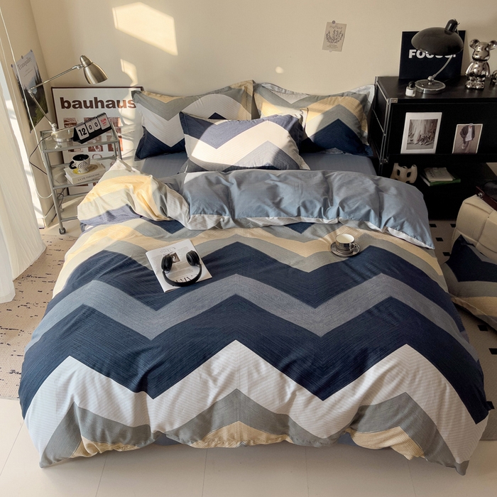 91家纺网 家纺一手货源 找家纺 盛馨 2025年高支高密全棉套件简约北欧风13372纯棉床笠四件套三件套 艾伦