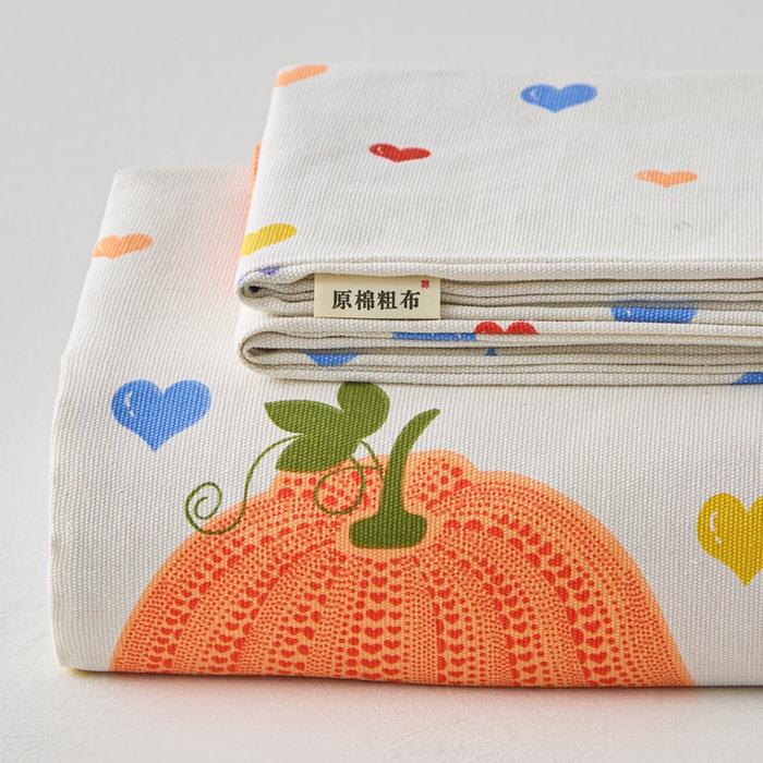 91家纺网 家纺一手货源 找家纺 首爱家纺 2025新款印花原棉标老粗布床单老粗布凉席软凉席 百变南瓜