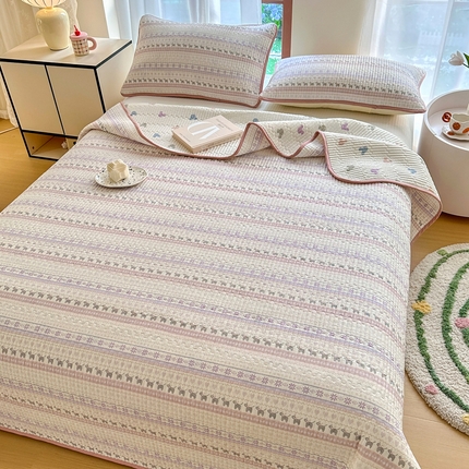 91家纺网 家纺一手货源 找家纺 （总）2025新款13070单面全棉绗缝床盖三件套