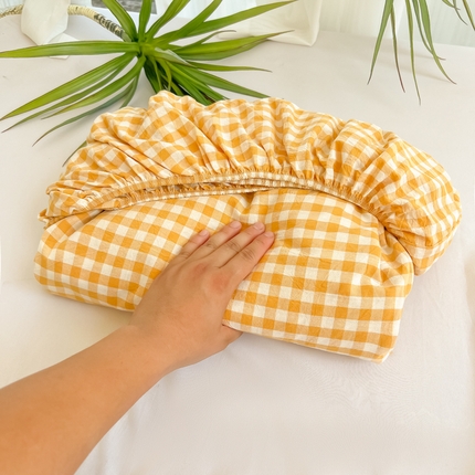 91家纺网 家纺一手货源 找家纺 韩巢家纺 2025新款A类纯色格子水洗棉床笠单件床罩床套 A类黄色格-床笠