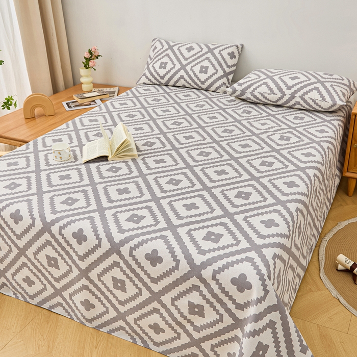 91家纺网 家纺一手货源 找家纺 棉乐町家居 2025年新款印花原棉标老粗布床单 波澜-灰