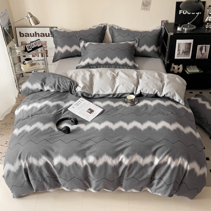 91家纺网 家纺一手货源 找家纺 盛馨 2025年高支高密全棉套件简约北欧风13372纯棉床笠四件套三件套 格林