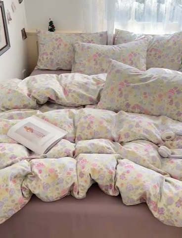 91家纺网 家纺一手货源 找家纺 夜笙2025新款A类水洗棉双层纱印花四件套 兔漫画报