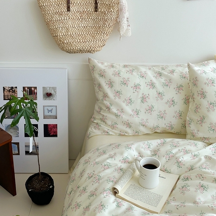 91家纺网 家纺一手货源 找家纺 （总）2025新款纯棉小清新四件套小碎花学生三件套纯色床单印花枕套双人床笠