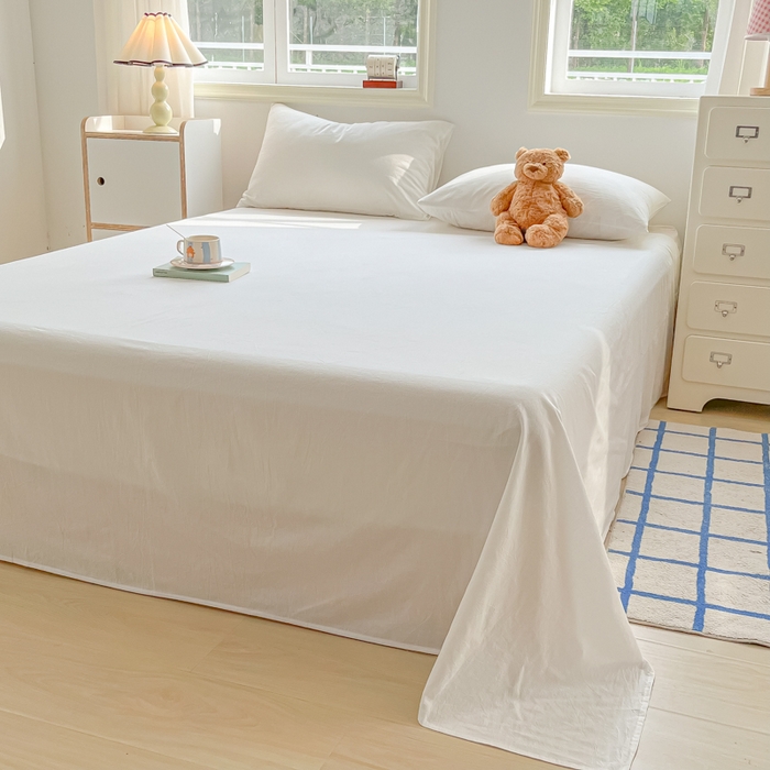 91家纺网 家纺一手货源 找家纺 韩巢家纺 2025新款格子纯色A类水洗棉床单单件 A类本白-床单