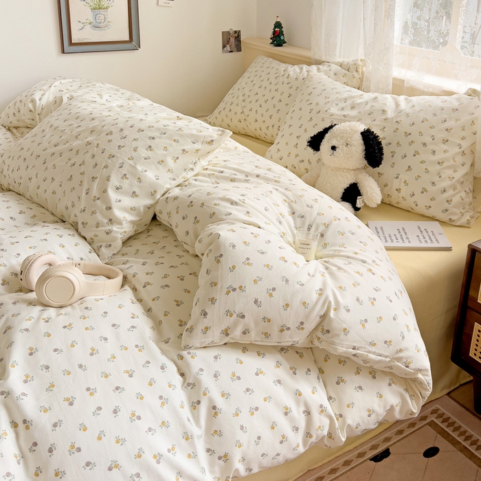 91家纺网 家纺一手货源 找家纺 夜笙2025新款A类水洗棉双层纱印花四件套 花影