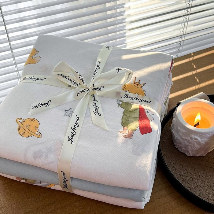 91家纺网 家纺一手货源 找家纺 暖芯优选 2025新款针织棉双层纱四件套小碎花被套床单床笠款学生三件套新款直播热款-叠拍图-系列一 王子