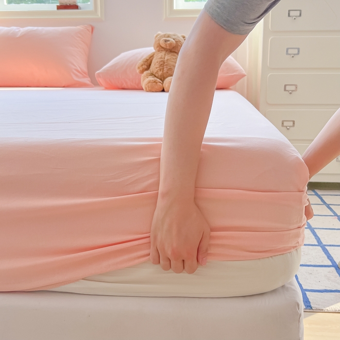 91家纺网 家纺一手货源 找家纺 韩巢家纺 2025新款A类纯色格子水洗棉床笠单件床罩床套 A类玉色-床笠