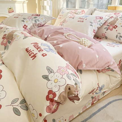 91家纺网 家纺一手货源 找家纺 （总）菲梵家纺 2025新款小清新喷气印花全棉单品被套