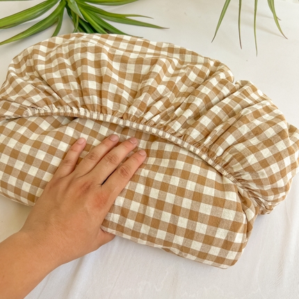 91家纺网 家纺一手货源 找家纺 韩巢家纺 2025新款A类纯色格子水洗棉床笠单件床罩床套 A类杏色格-床笠