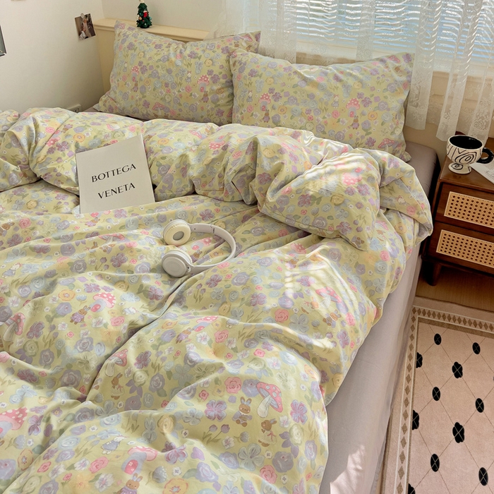 91家纺网 家纺一手货源 找家纺 夜笙2025新款A类水洗棉双层纱印花四件套 兔漫画报