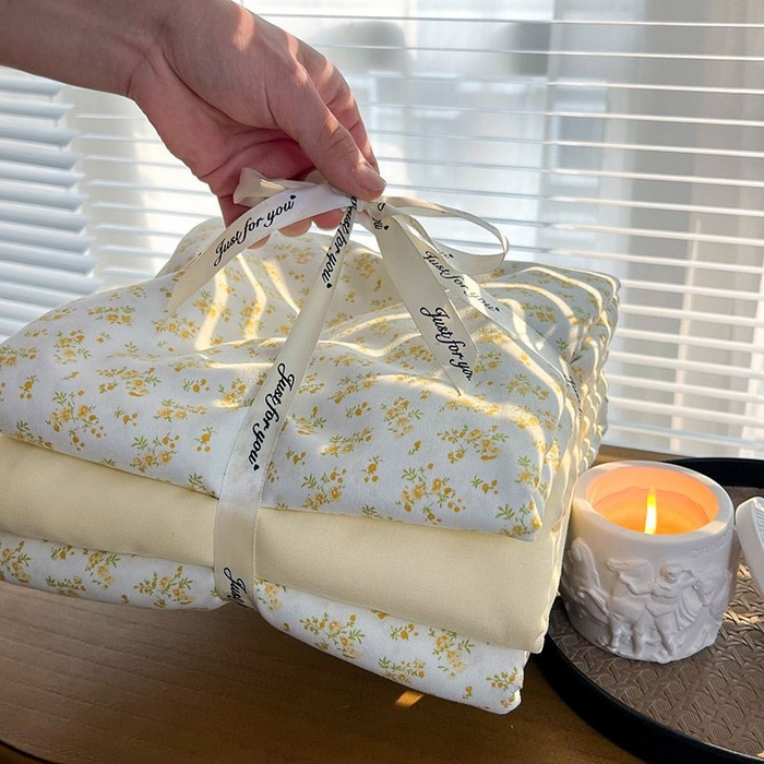 91家纺网 家纺一手货源 找家纺 暖芯优选 2025新款针织棉双层纱四件套小碎花被套床单床笠款学生三件套新款直播热款-叠拍图-系列一 知晓