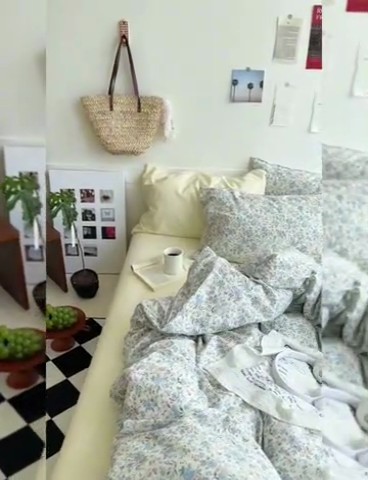 91家纺网 家纺一手货源 找家纺 2025新款纯棉小清新四件套小碎花学生三件套纯色床单印花枕套双人床笠 蓝莓厚乳 象牙白