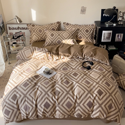 91家纺网 家纺一手货源 找家纺 盛馨 2025年高支高密全棉套件简约北欧风13372纯棉床笠四件套三件套 里奥