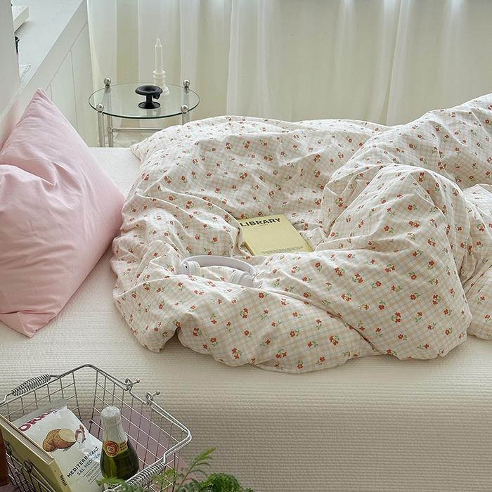 91家纺网 家纺一手货源 找家纺 2025新款纯棉小清新小碎花学生被套 篱落粉