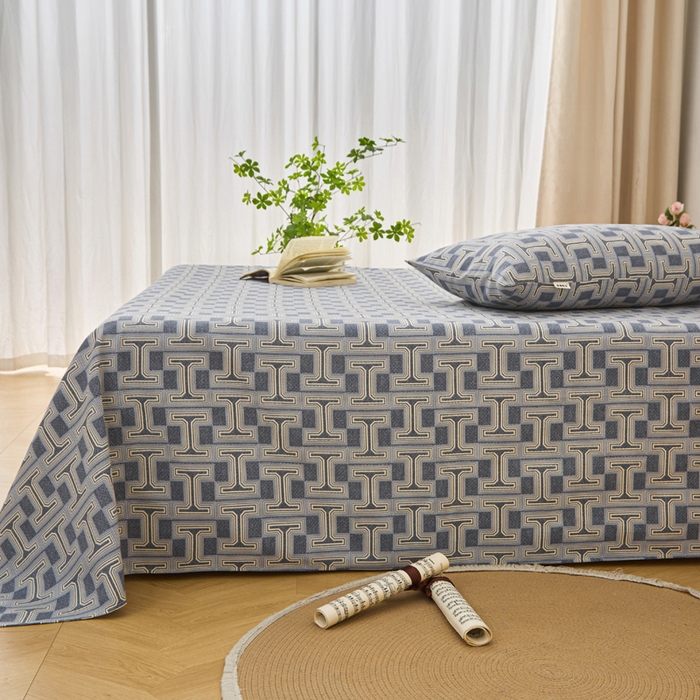 91家纺网 家纺一手货源 找家纺 首爱家纺 2025新款印花原棉标老粗布床单老粗布凉席软凉席 时尚风