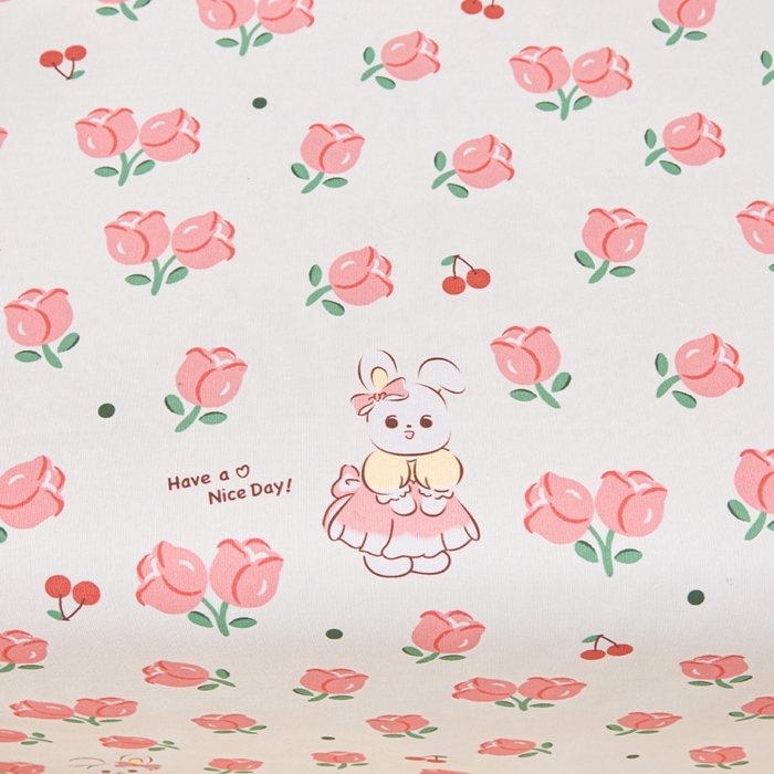 91家纺网 家纺一手货源 找家纺 首爱家纺 2025新款印花原棉标老粗布床单老粗布凉席软凉席 玫瑰小兔