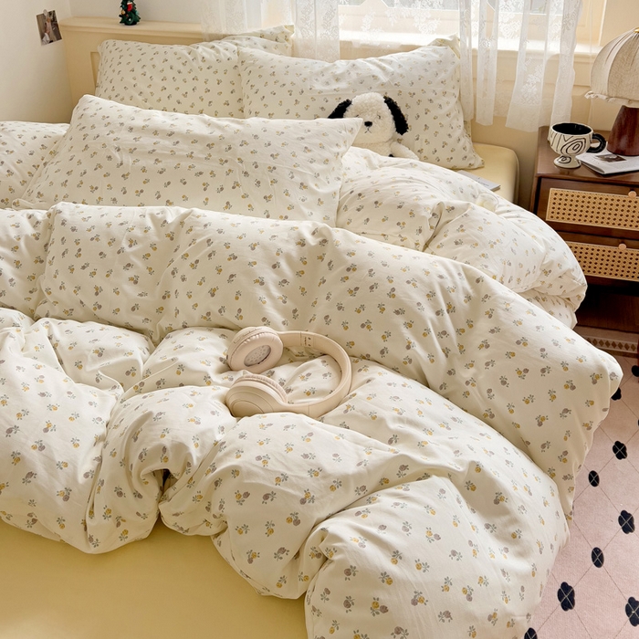 91家纺网 家纺一手货源 找家纺 夜笙2025新款A类水洗棉双层纱印花四件套 花影