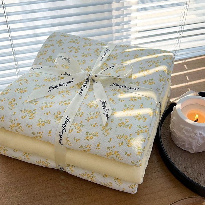 91家纺网 家纺一手货源 找家纺 暖芯优选 2025新款针织棉双层纱四件套小碎花被套床单床笠款学生三件套新款直播热款-叠拍图-系列一 知晓