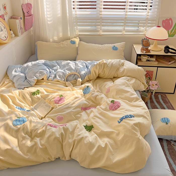 91家纺网 家纺一手货源 找家纺 暖芯优选 2025新款超柔水洗棉INS小红书毛巾绣卡通四件套（提供买家秀） 南瓜派对