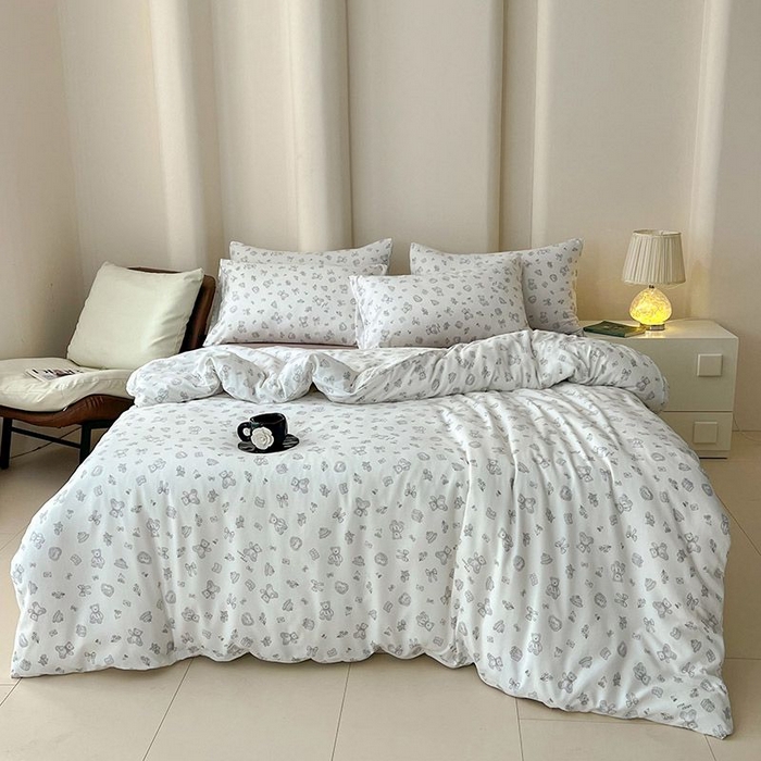 91家纺网 家纺一手货源 找家纺 2025新款针织棉双层纱四件套小碎花被套床单床笠款学生三件套新款直播热款-床图-系列一 礼物