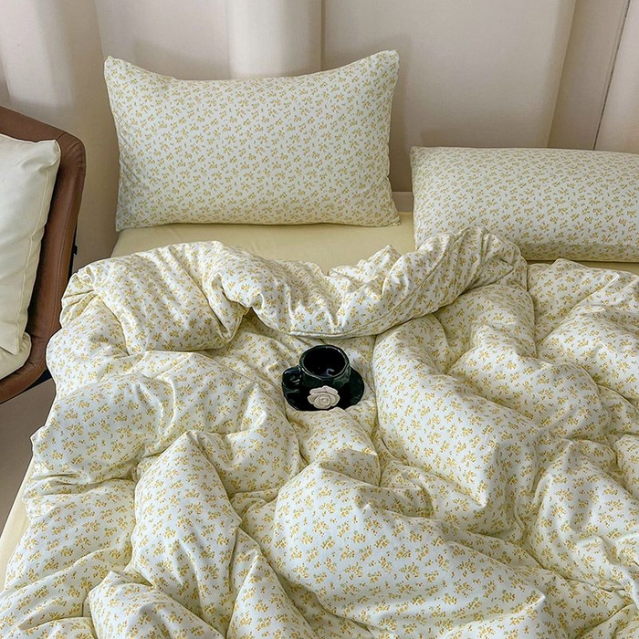 91家纺网 家纺一手货源 找家纺 2025新款针织棉双层纱四件套小碎花被套床单床笠款学生三件套新款直播热款-床图-系列一 知晓