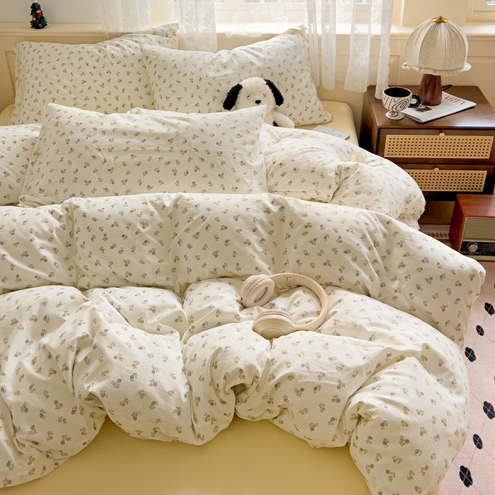 91家纺网 家纺一手货源 找家纺 夜笙2025新款A类水洗棉双层纱印花四件套 花影