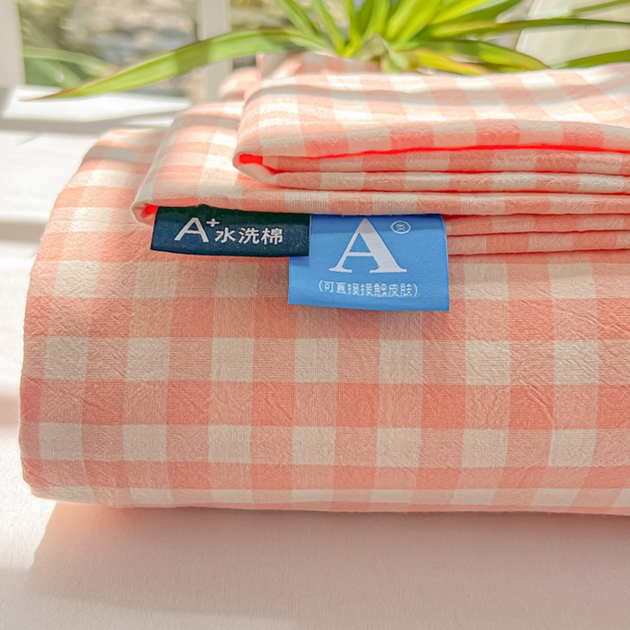 91家纺网 家纺一手货源 找家纺 韩巢家纺 2025新款格子纯色A类水洗棉床单单件 A类草莓格-床单