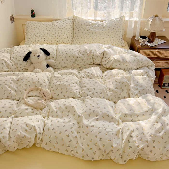 91家纺网 家纺一手货源 找家纺 夜笙2025新款A类水洗棉双层纱印花四件套 花影