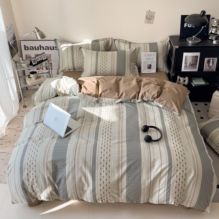 91家纺网 家纺一手货源 找家纺 盛馨 2025年高支高密全棉套件简约北欧风13372纯棉床笠四件套三件套 肯尼斯