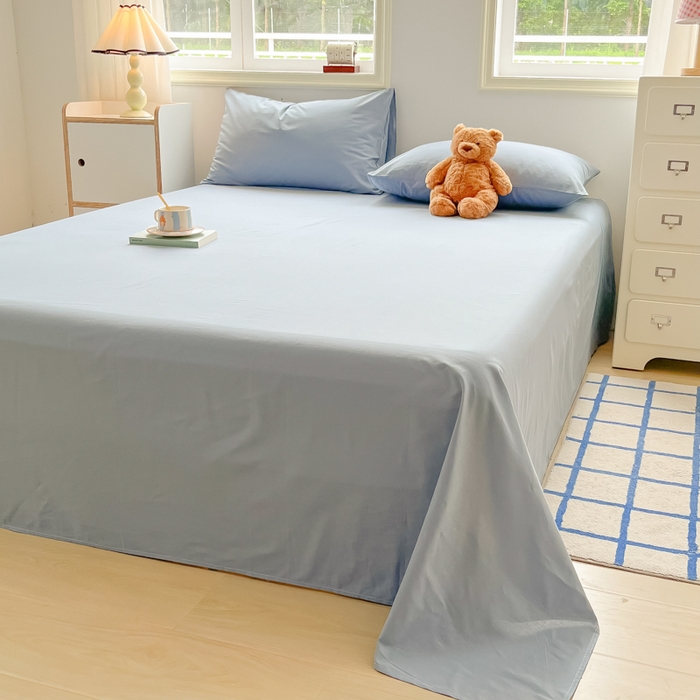 91家纺网 家纺一手货源 找家纺 韩巢家纺 2025新款格子纯色A类水洗棉床单单件 A类浅兰-床单