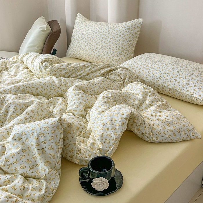 91家纺网 家纺一手货源 找家纺 2025新款针织棉双层纱四件套小碎花被套床单床笠款学生三件套新款直播热款-床图-系列一 知晓