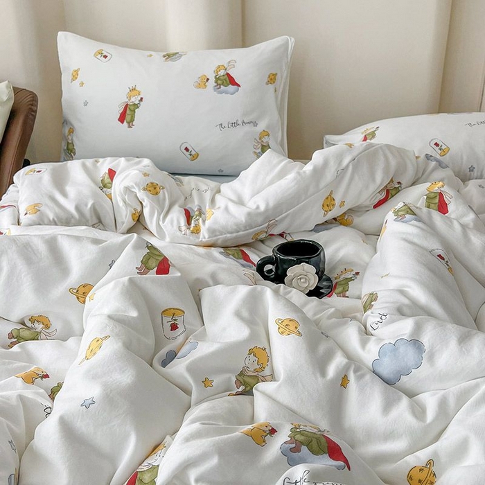 91家纺网 家纺一手货源 找家纺 2025新款针织棉双层纱四件套小碎花被套床单床笠款学生三件套新款直播热款-床图-系列一 王子