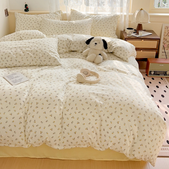 91家纺网 家纺一手货源 找家纺 夜笙2025新款A类水洗棉双层纱印花四件套 花影