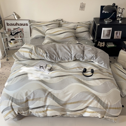 91家纺网 家纺一手货源 找家纺 盛馨 2025年高支高密全棉套件简约北欧风13372纯棉床笠四件套三件套 卡洛琳