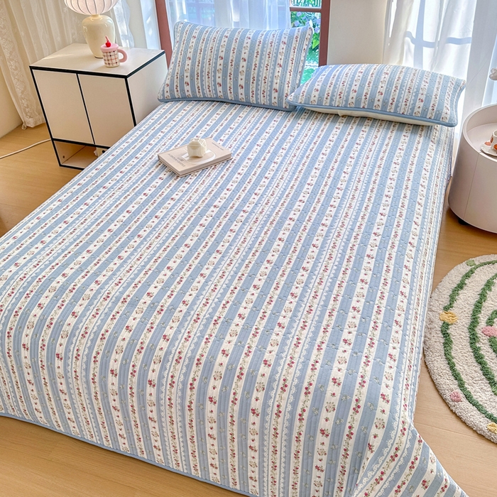 91家纺网 家纺一手货源 找家纺 2025新款13070单面全棉绗缝床盖三件套 春晴