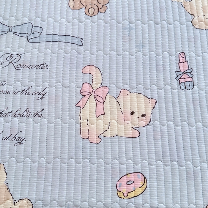 91家纺网 家纺一手货源 找家纺 2025新款13070单面全棉绗缝床盖三件套 奇趣欢乐园-蓝